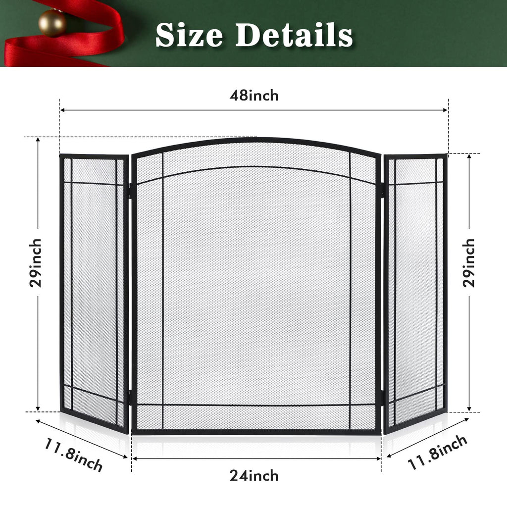 3 Panel 48" W x 29" H Foldable Wrought Metal Decorative Mesh Fireplace Screen O889