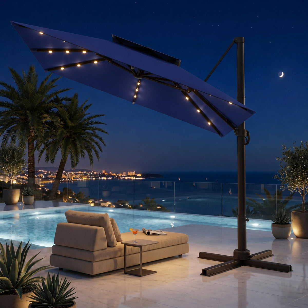 11x11 FT Double-Top Cantilever Patio Umbrella with Lights Z7754