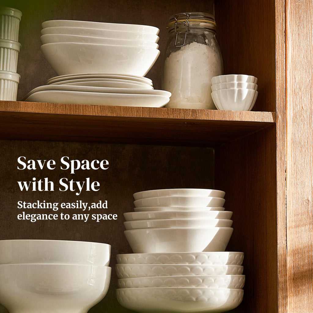 Set of 4 White Ceramic Pasta Bowls F645269