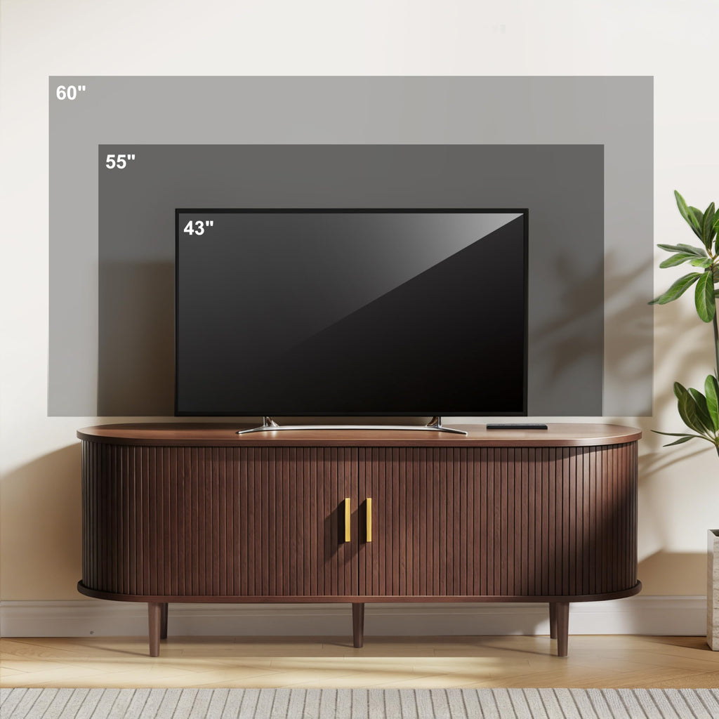 55 Inch Mid Century Modern TV Stand with Power Outlet and Adjustable Shelves W52472