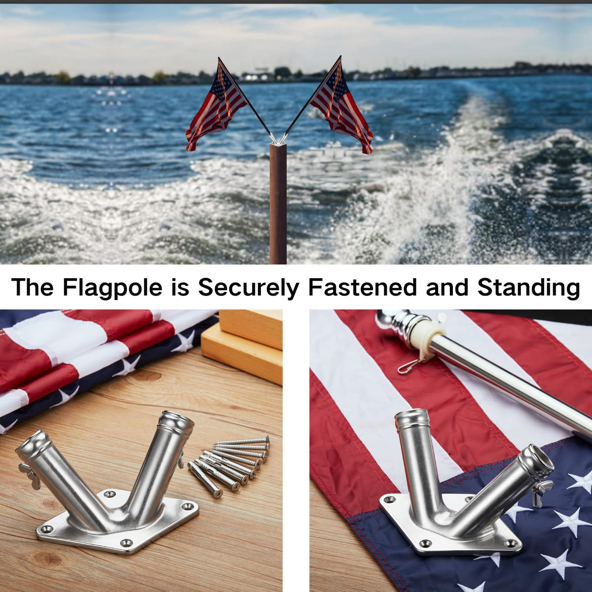 Double Flag Pole Holder 316 Stainless Steel Heavy Duty P72031