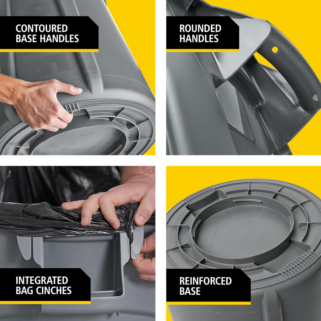 44-Gallon Gray Heavy-Duty Round Trash Container N201