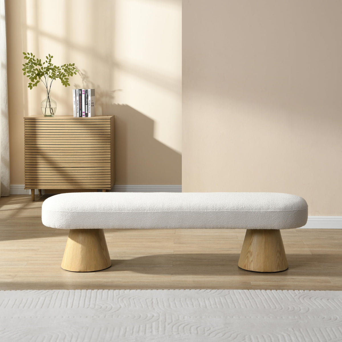 Beige Boucle Oval Dining Bench I111439