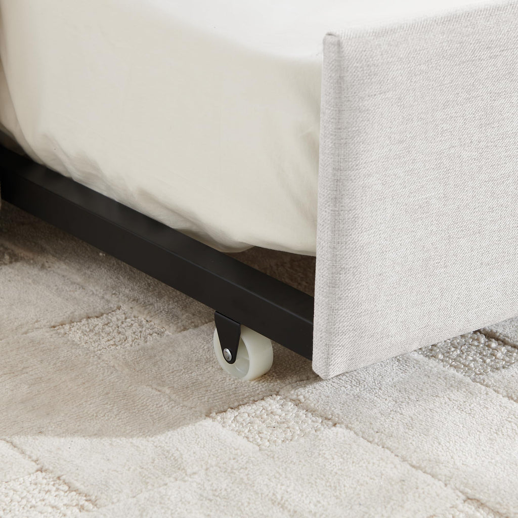 Beige Linen Twin Size Upholstered Daybed with Trundle and Headboard A2826