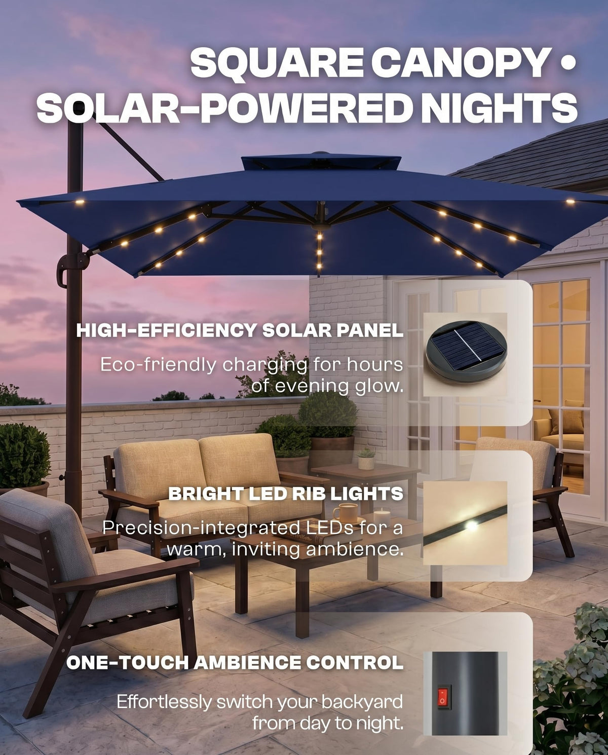 11x11 FT Double-Top Cantilever Patio Umbrella with Lights Z7754