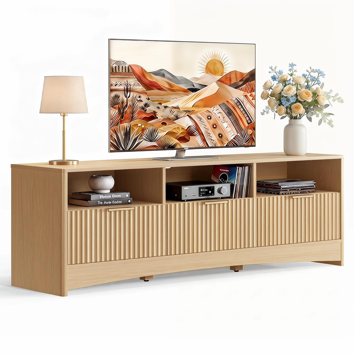 Oak Fluted TV Stand for 65 inch TV with Drawers N821433