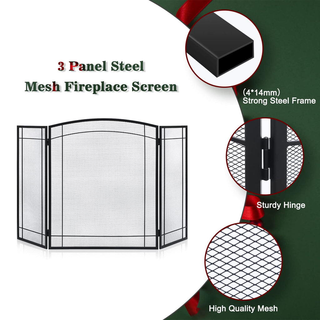 3 Panel 48" W x 29" H Foldable Wrought Metal Decorative Mesh Fireplace Screen O889