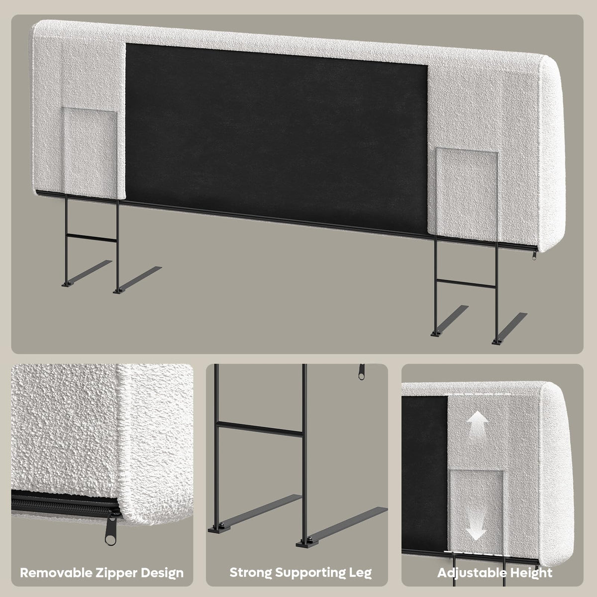 4.7" Upholstered Queen Size Headboard Teddy Velvet Beige D50596