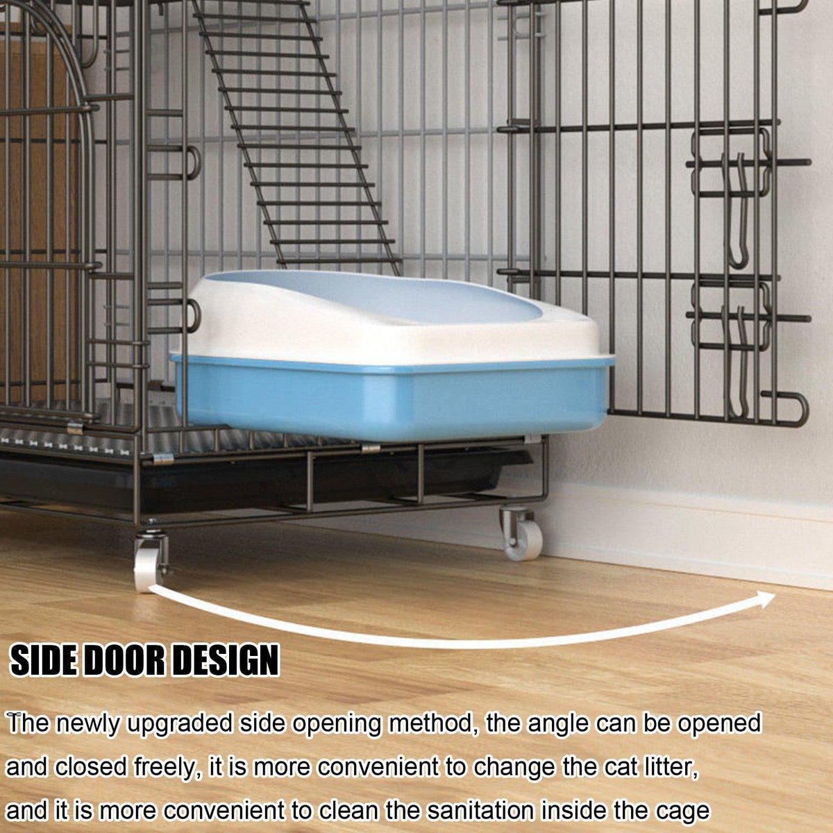 Collapsible Metal Wire Cat Cage with Wheels Q483418