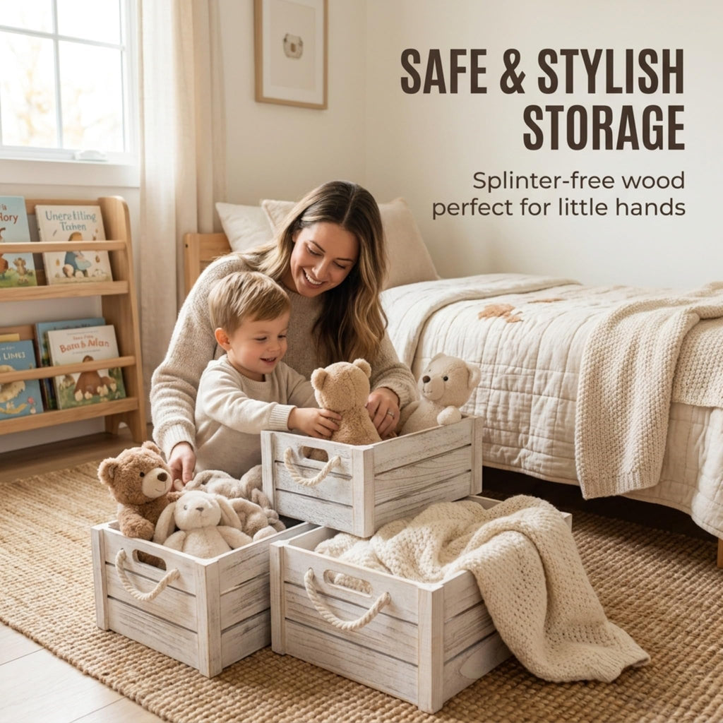 Set of 3 White Wooden Nesting Storage Crates Q148735