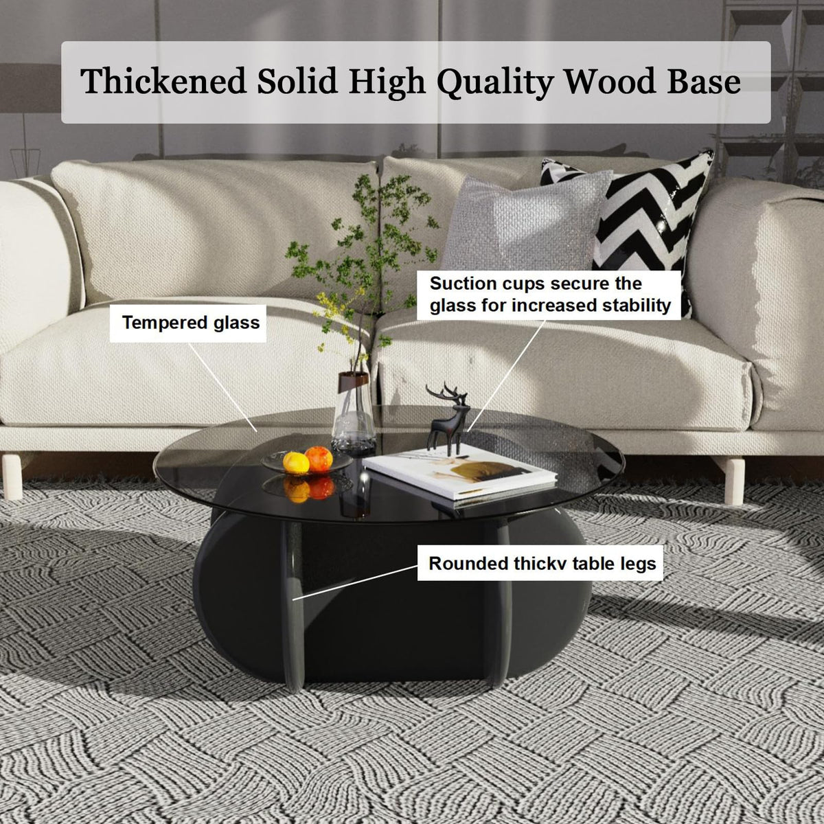 Black Round Glass Top Coffee Table S4473