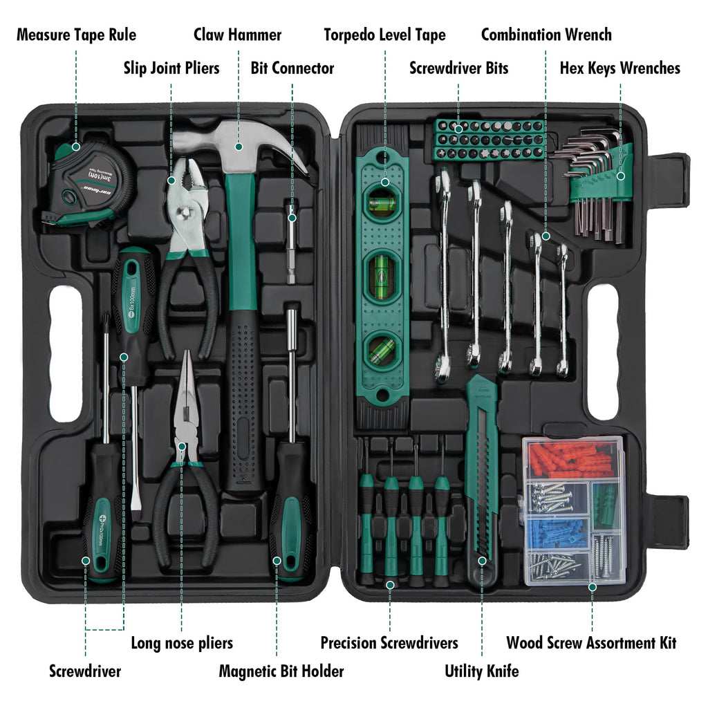 152-Piece Green Household Tool Set with Storage Case A126941
