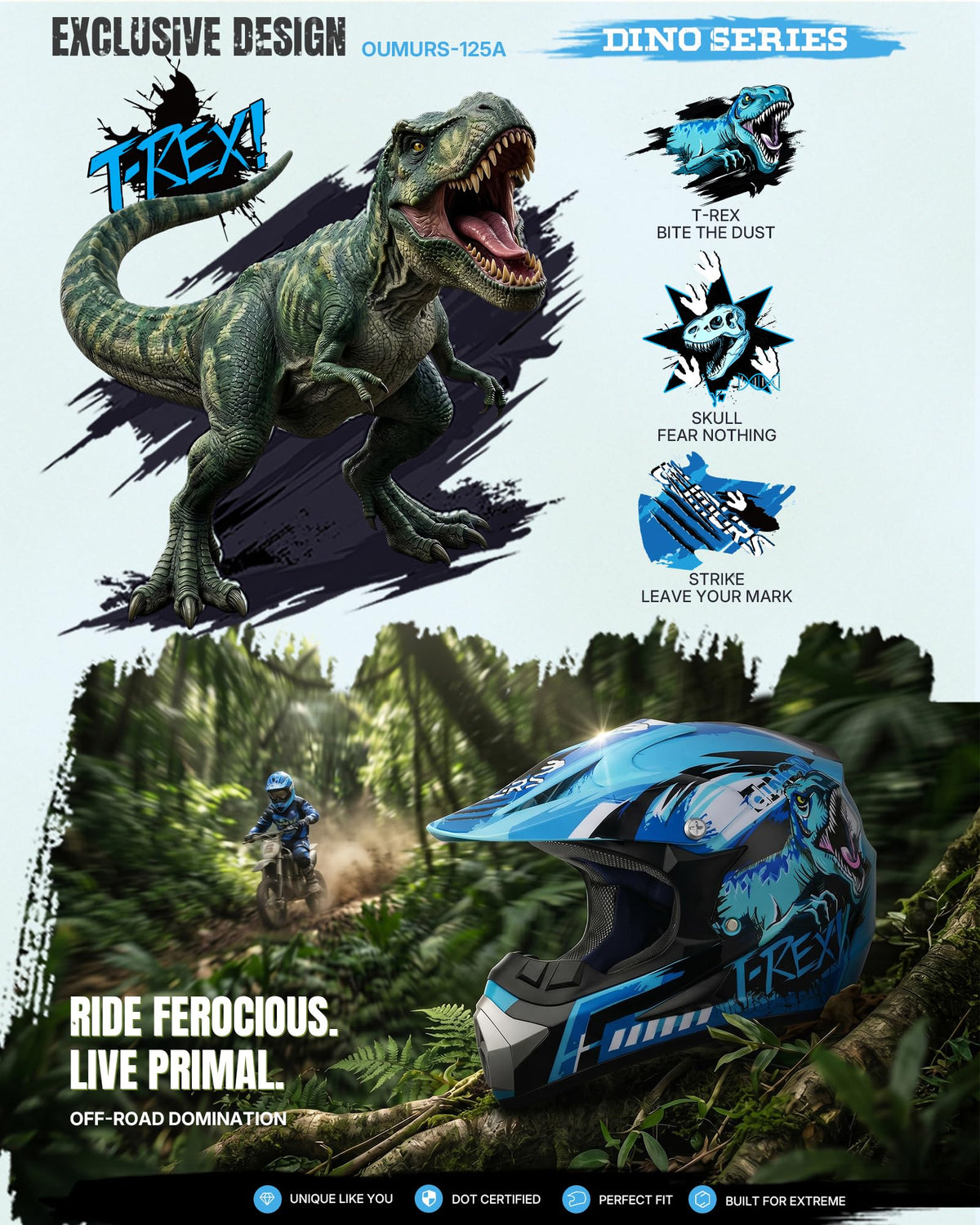 Youth DOT Approved Full Face Motocross Helmet U51555