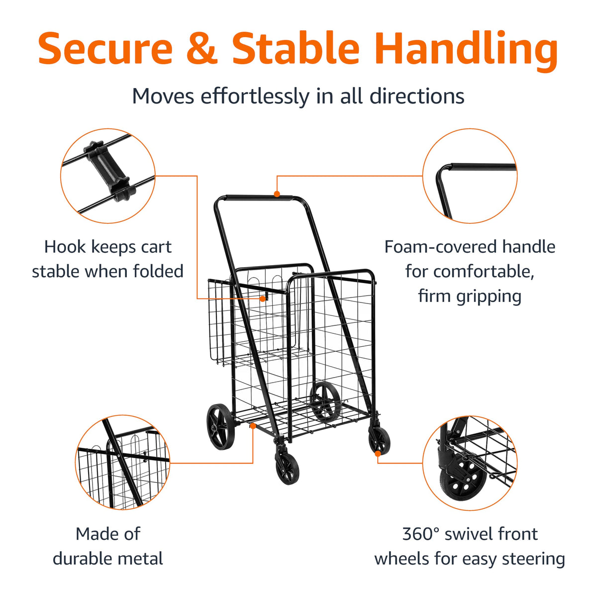 Foldable Utility Cart with 360-Degree Wheels, X-Large, Black L917