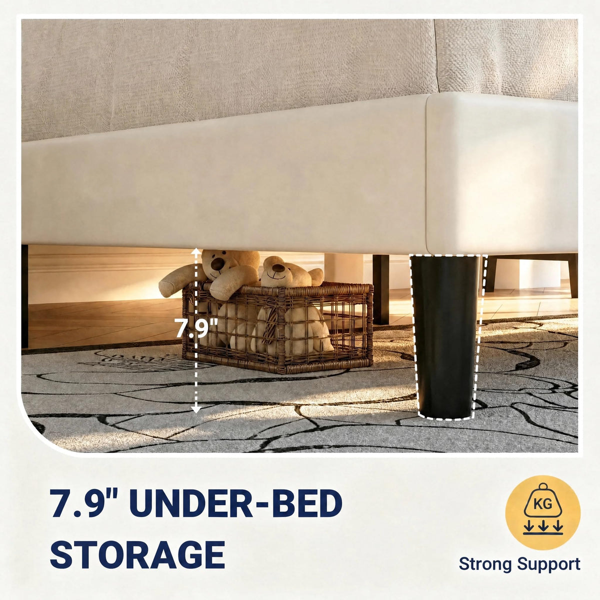 Queen Velvet Upholstered Bed Frame with Adjustable Headboard R946
