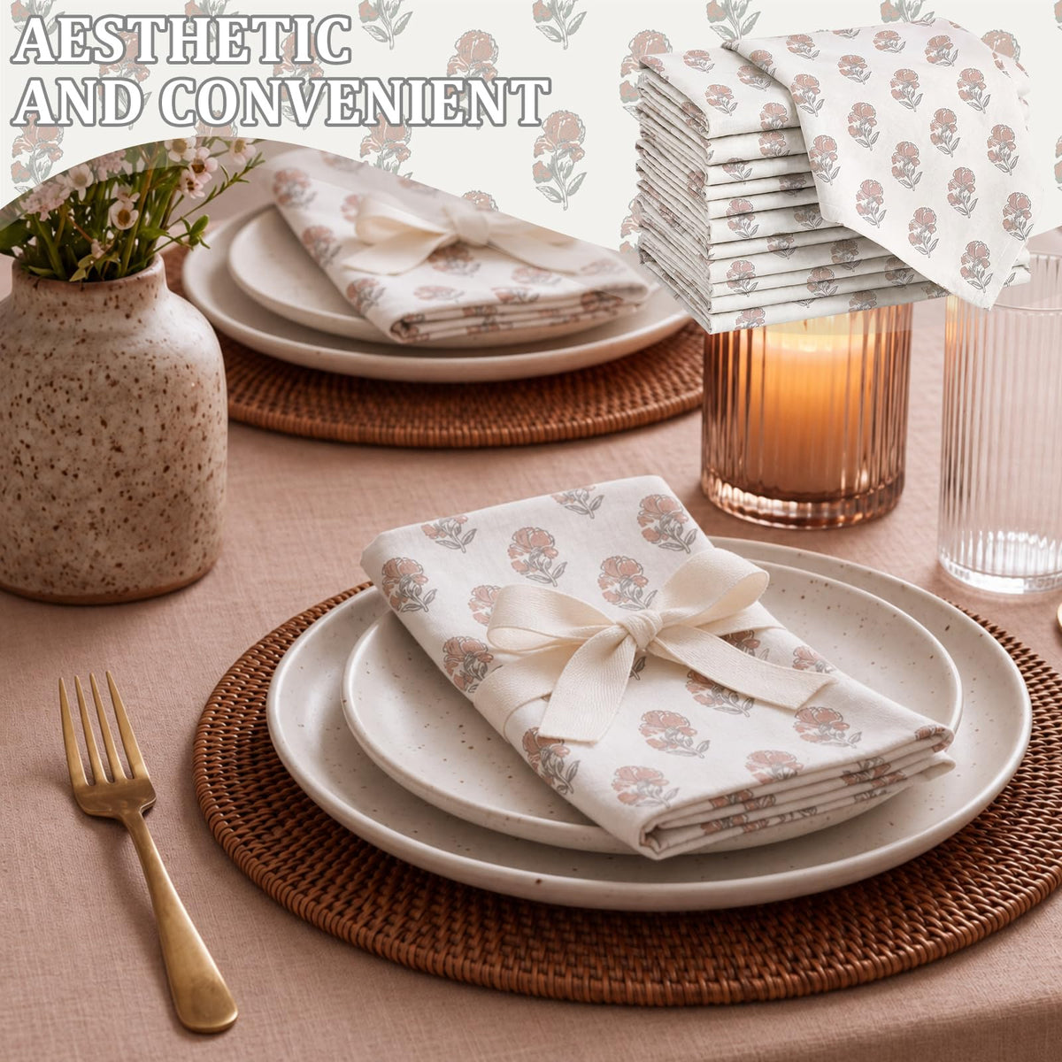 Linen Floral Cloth Napkins Set of 12 R8517