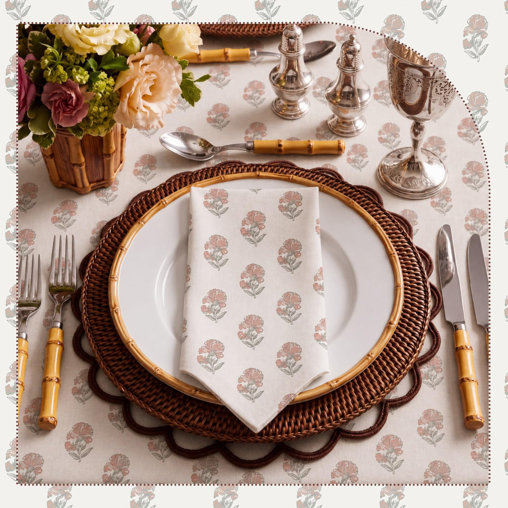 Linen Floral Cloth Napkins Set of 12 R8517