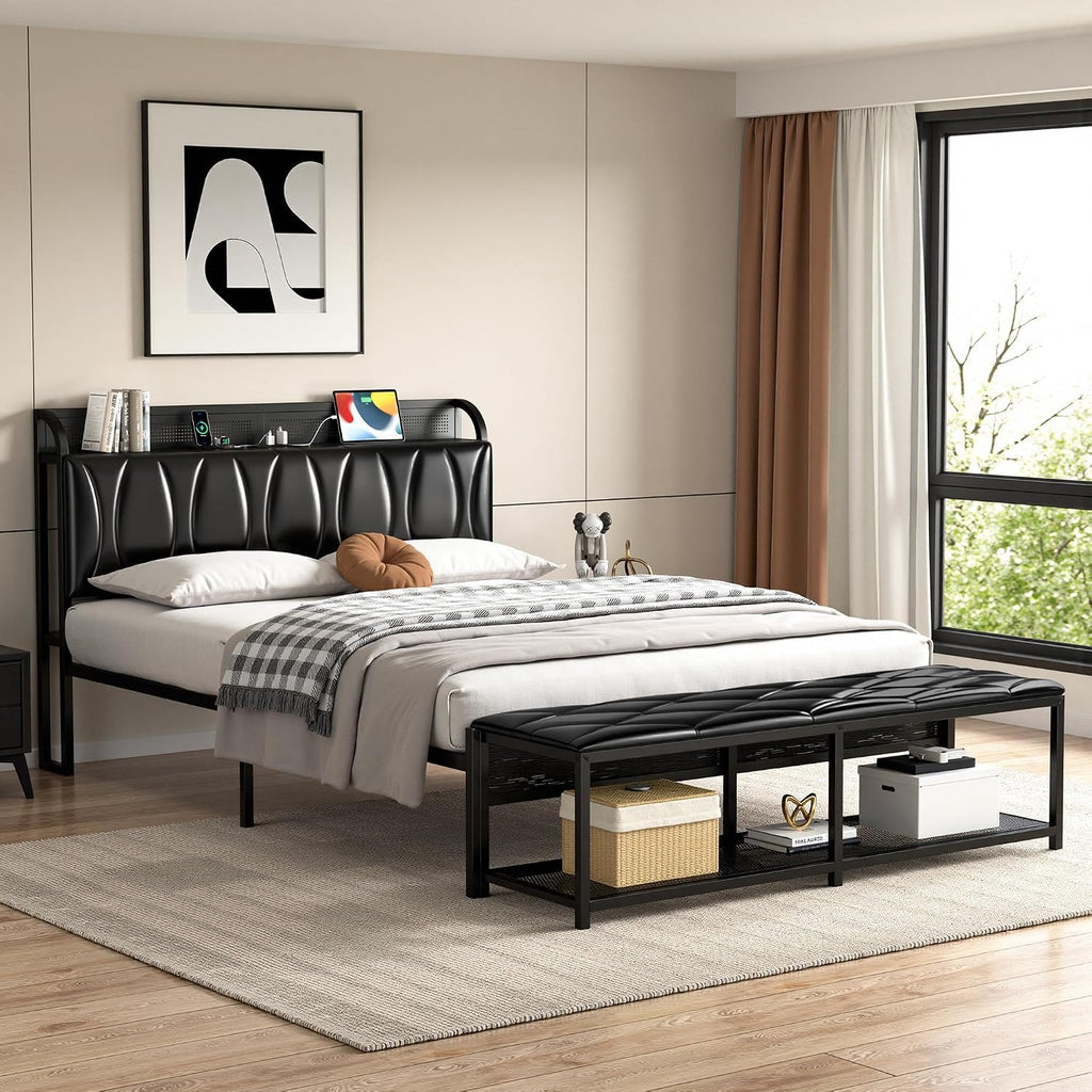 Black Full Size Upholstered Bed Frame with Storage N8820