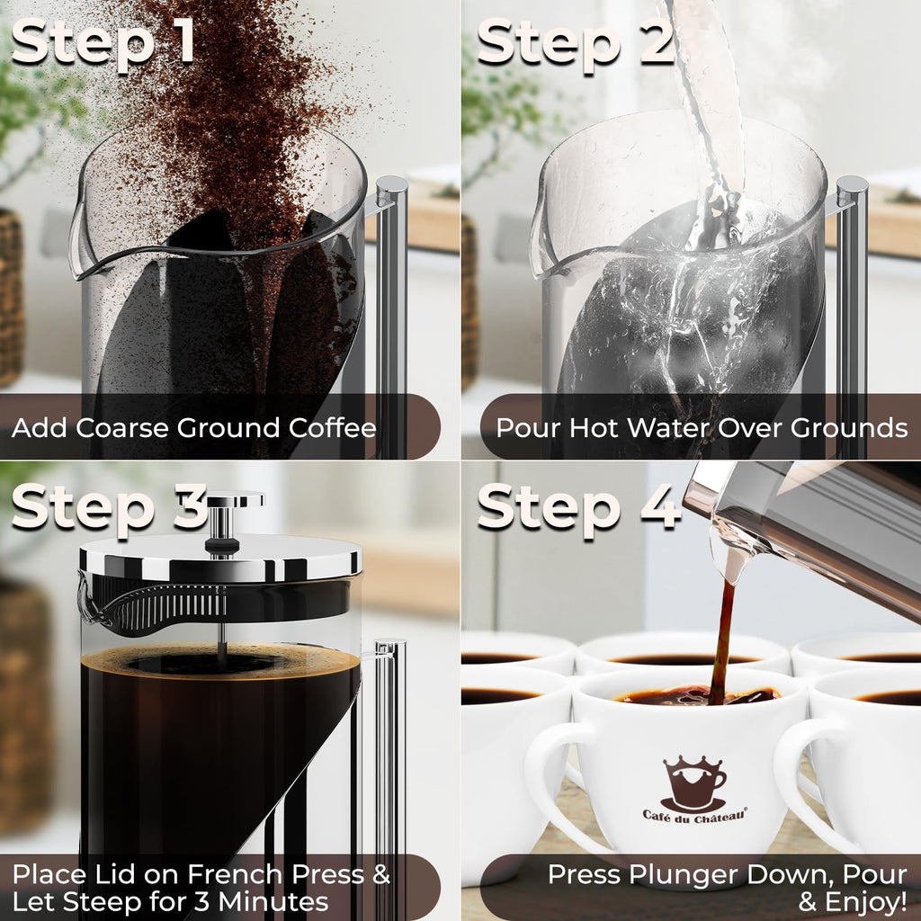 French Press Coffee Maker 34 oz Glass Stainless Steel T7173