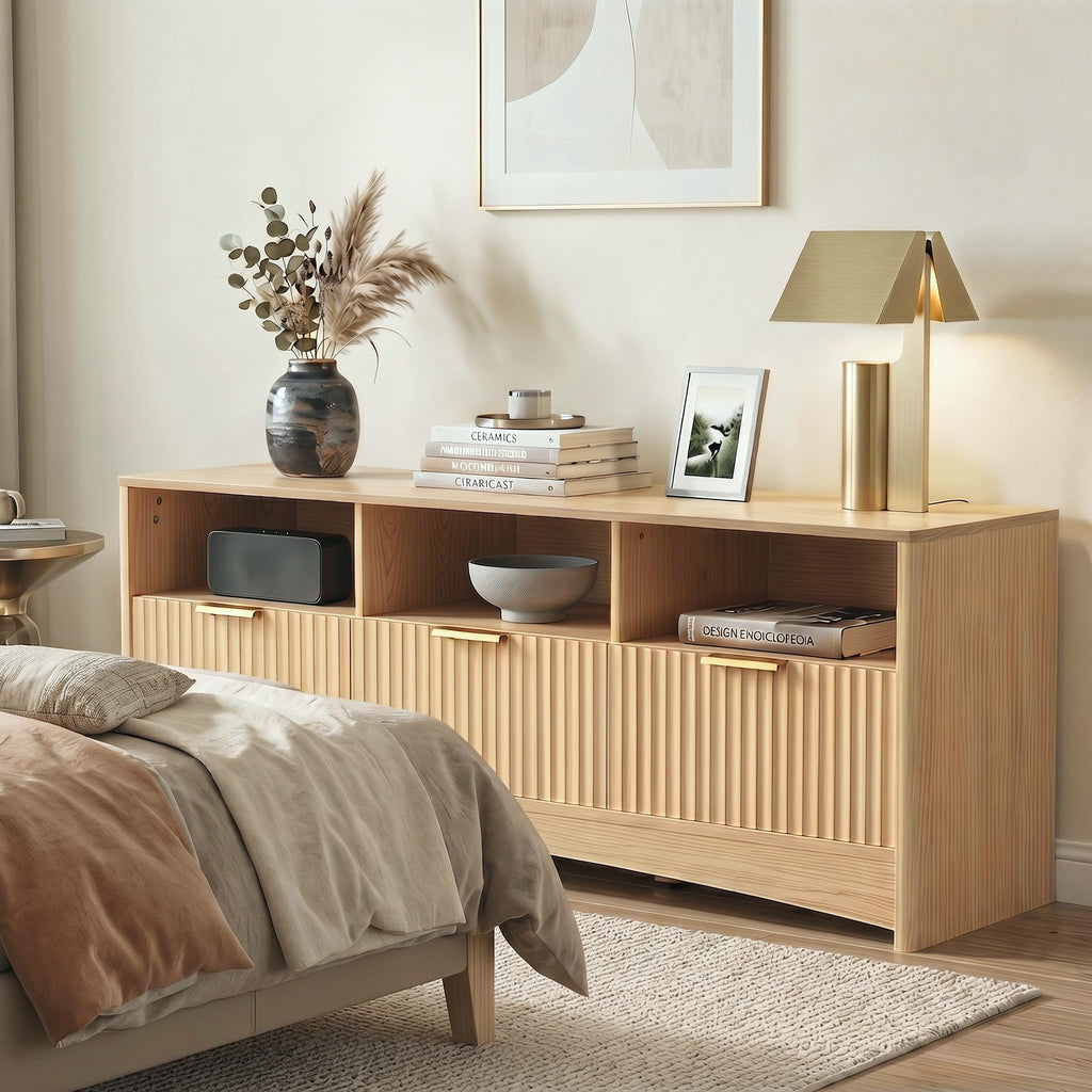 Oak Fluted TV Stand for 65 inch TV with Drawers N821433