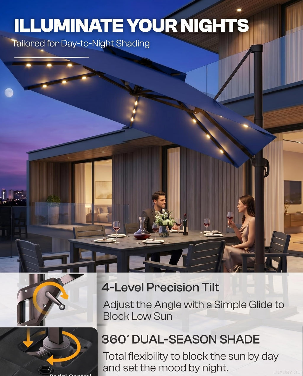 11x11 FT Double-Top Cantilever Patio Umbrella with Lights Z7754