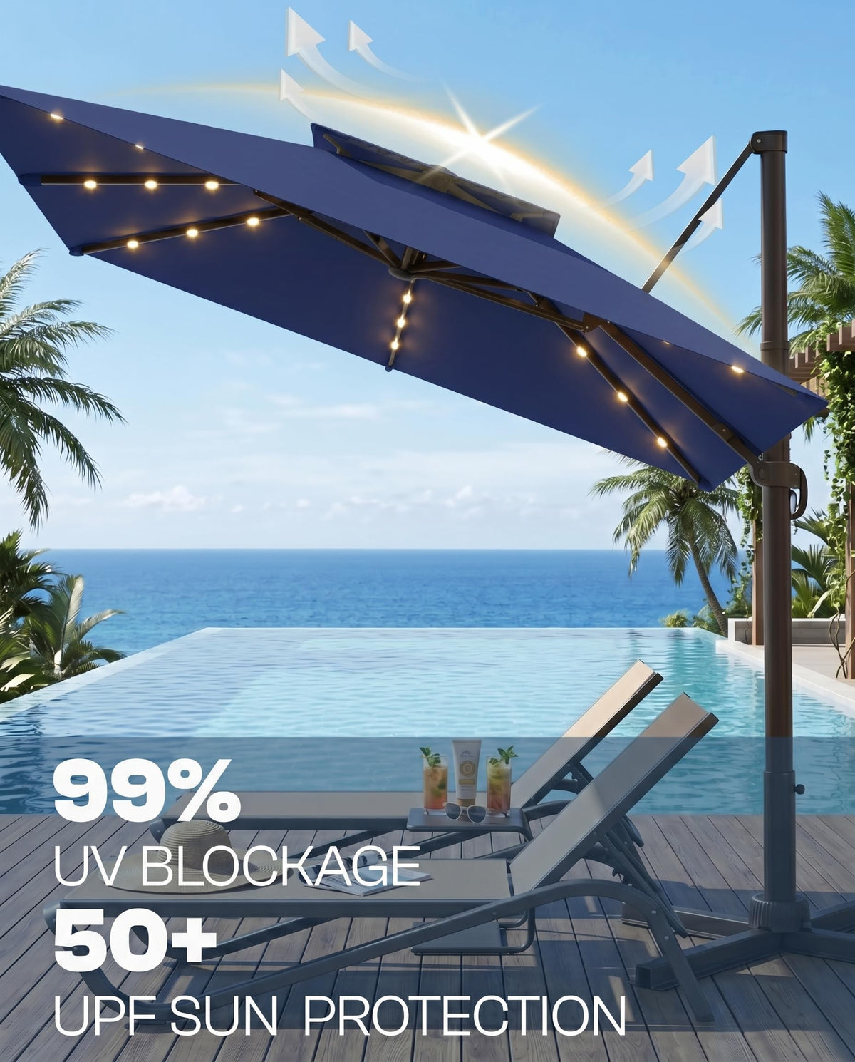 11x11 FT Double-Top Cantilever Patio Umbrella with Lights Z7754