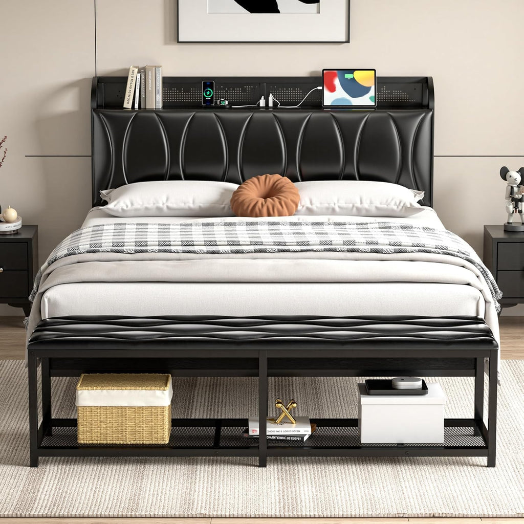 Black Full Size Upholstered Bed Frame with Storage N8820