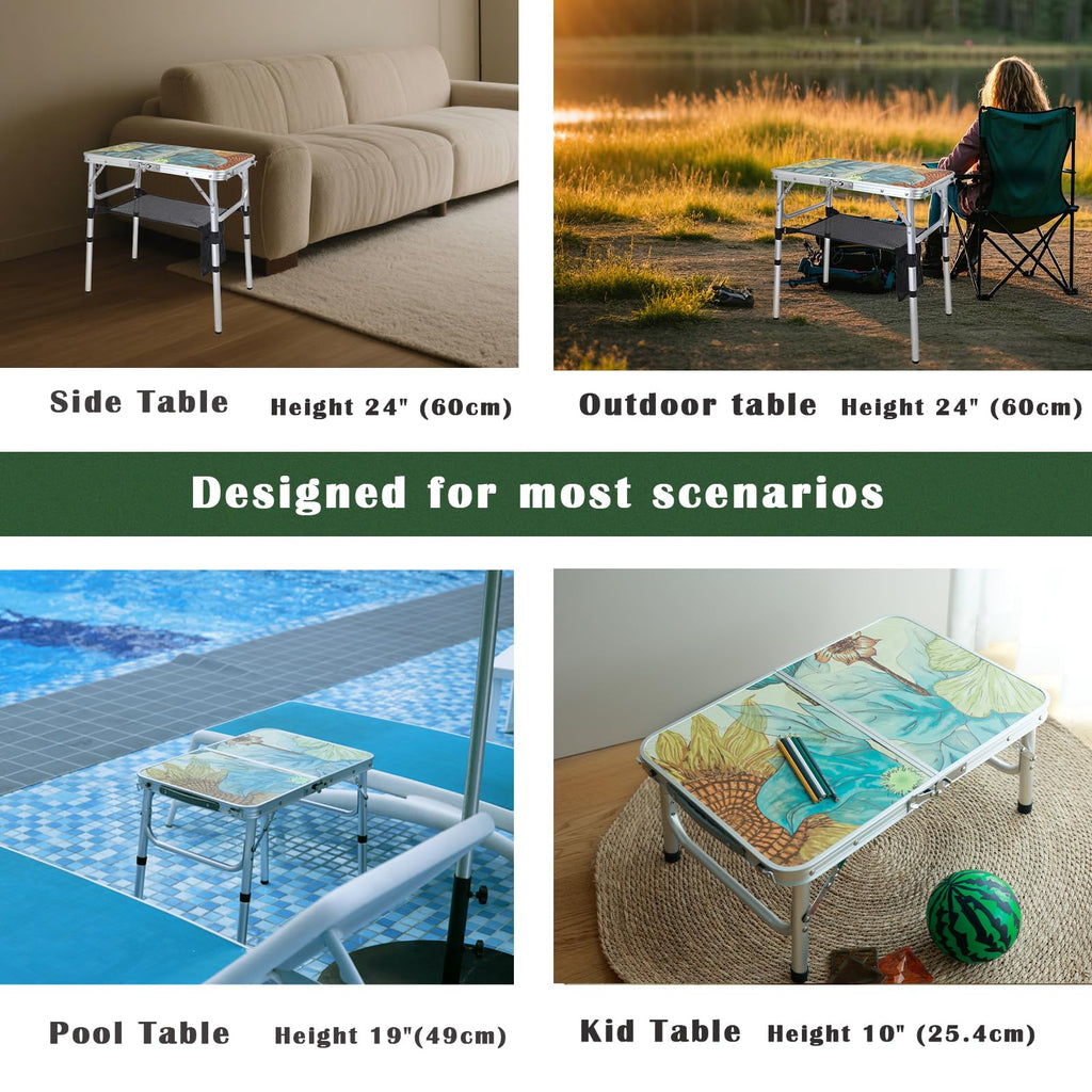 Small Folding Camping Table Aluminum 3 Adjustable Heights T42922