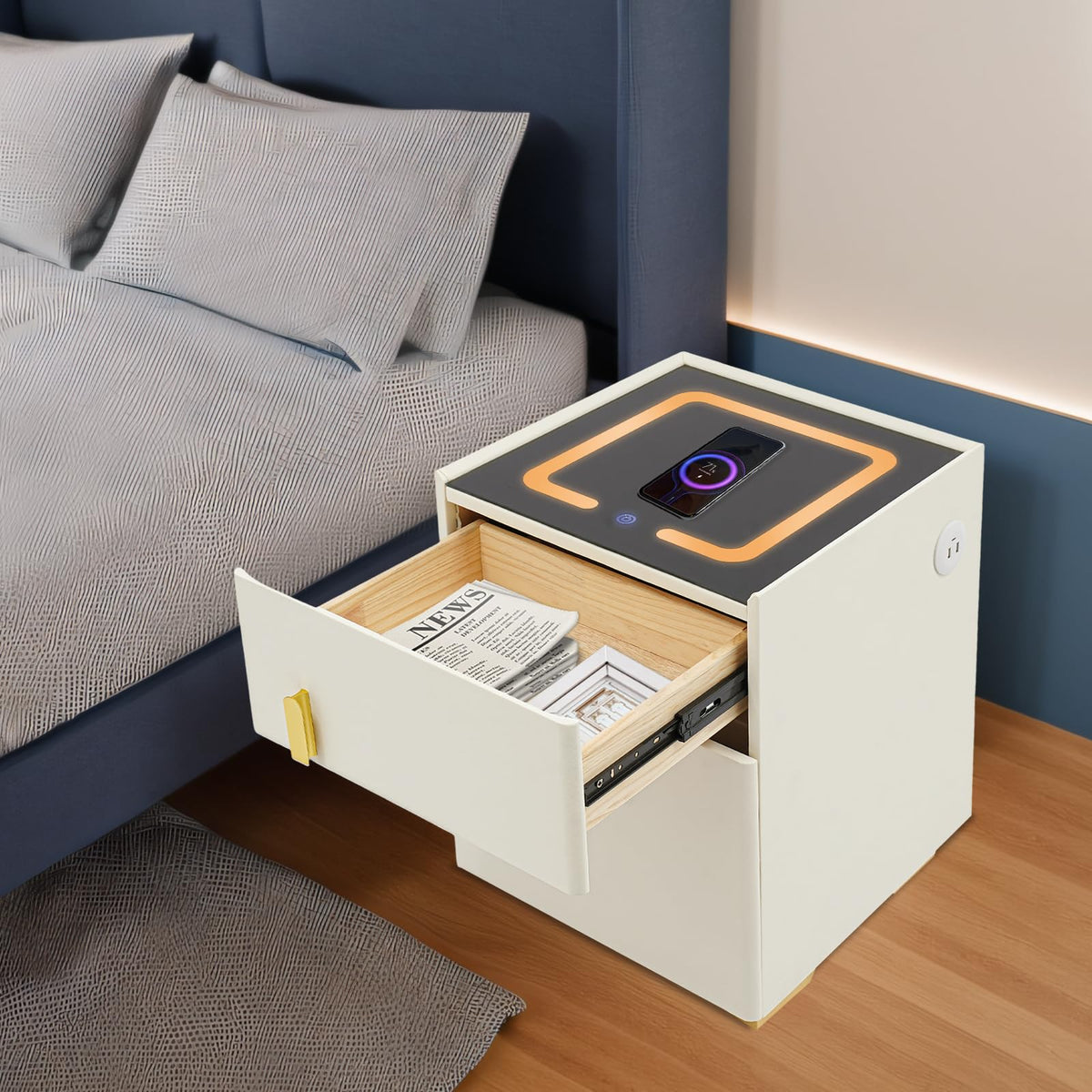 Smart Nightstand with Drawer and Safe, Wireless Charging, LED, USB Z647057