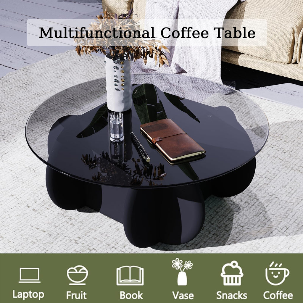 Black Round Glass Top Coffee Table S4473