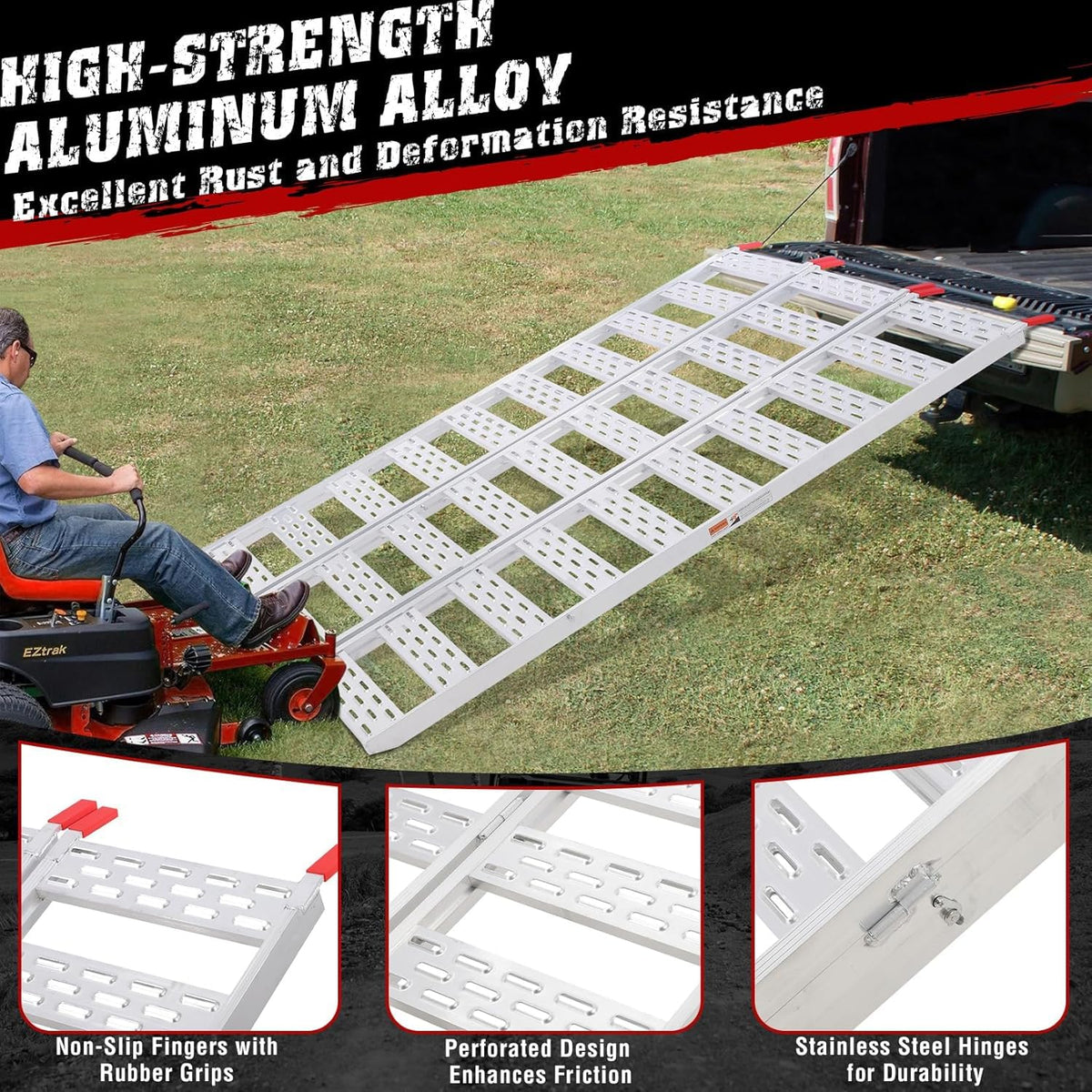 Aluminum Tri-Fold Ramp with Treads 76"x50" W141988