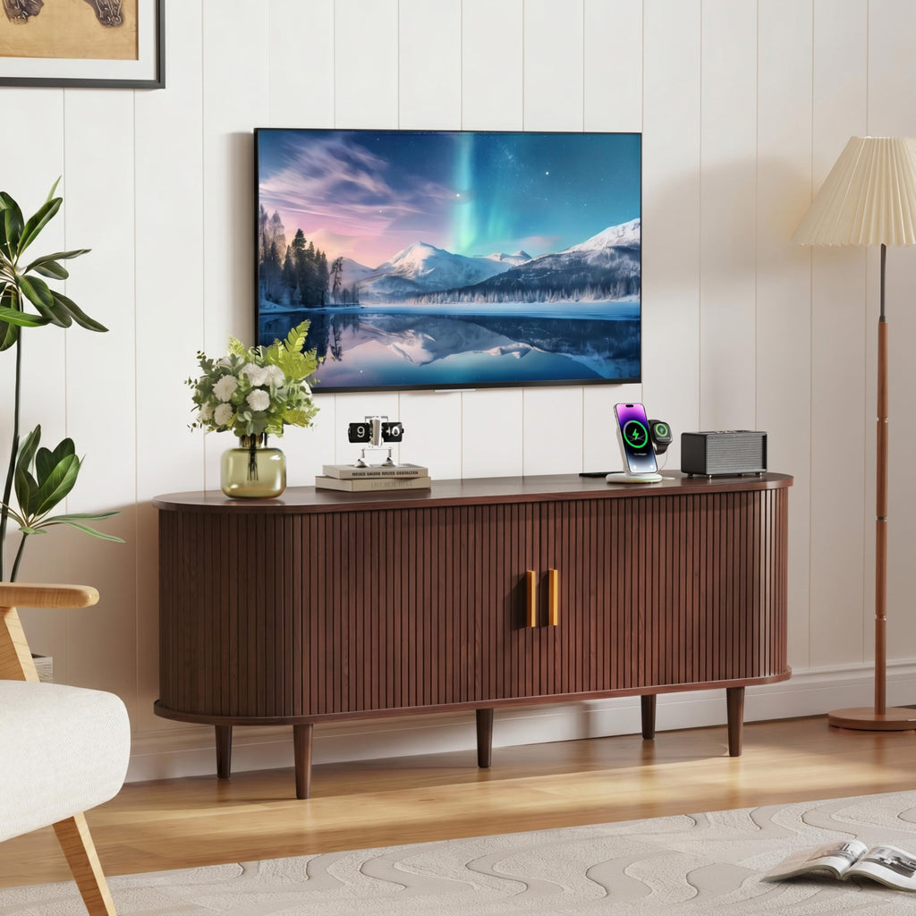 55 Inch Mid Century Modern TV Stand with Power Outlet and Adjustable Shelves W52472