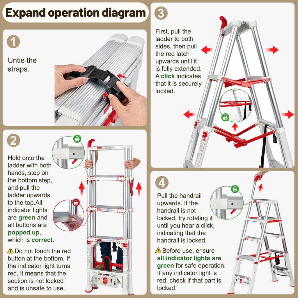 Telescoping Extension Ladder, 4.4FT Folding Step Stool, Aluminum 5 Step Ladder 600lbs Capacity Z51046
