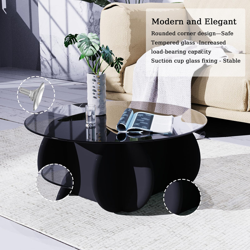 Black Round Glass Top Coffee Table S4473