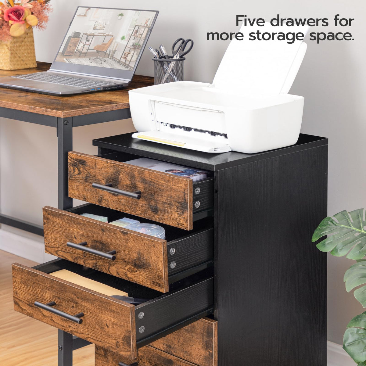 5 Drawer Wooden Mobile File Cabinet with Wheels B983956