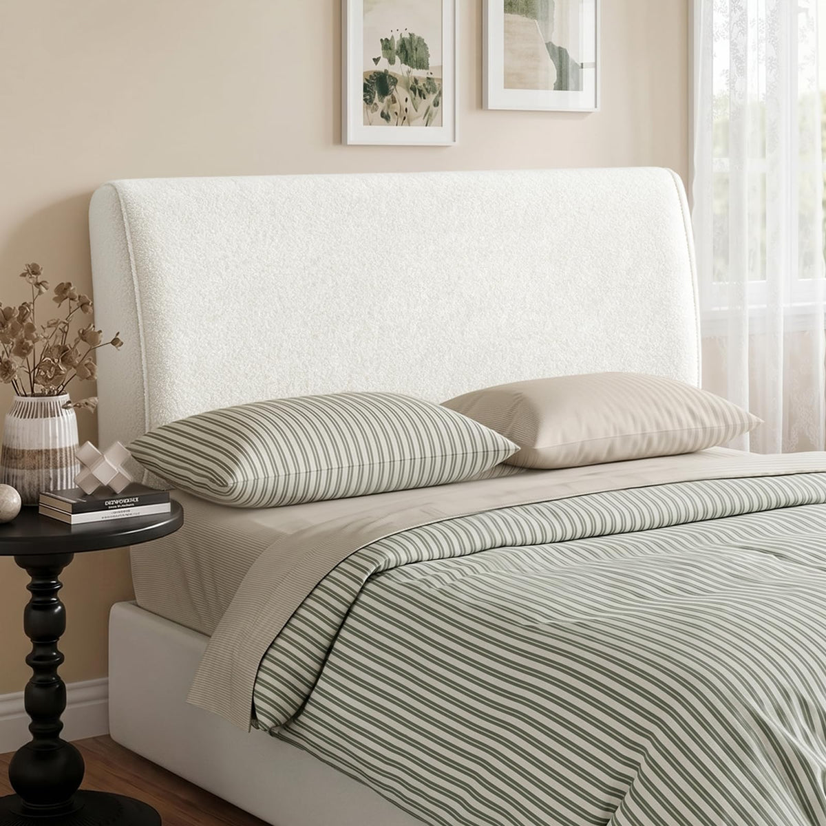 4.7" Upholstered Queen Size Headboard Teddy Velvet Beige D50596