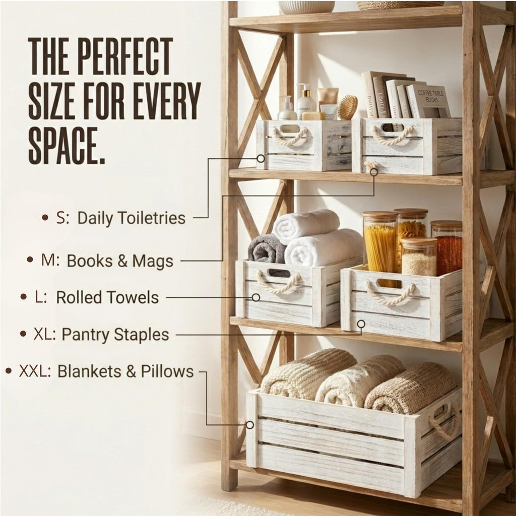Set of 3 White Wooden Nesting Storage Crates Q148735