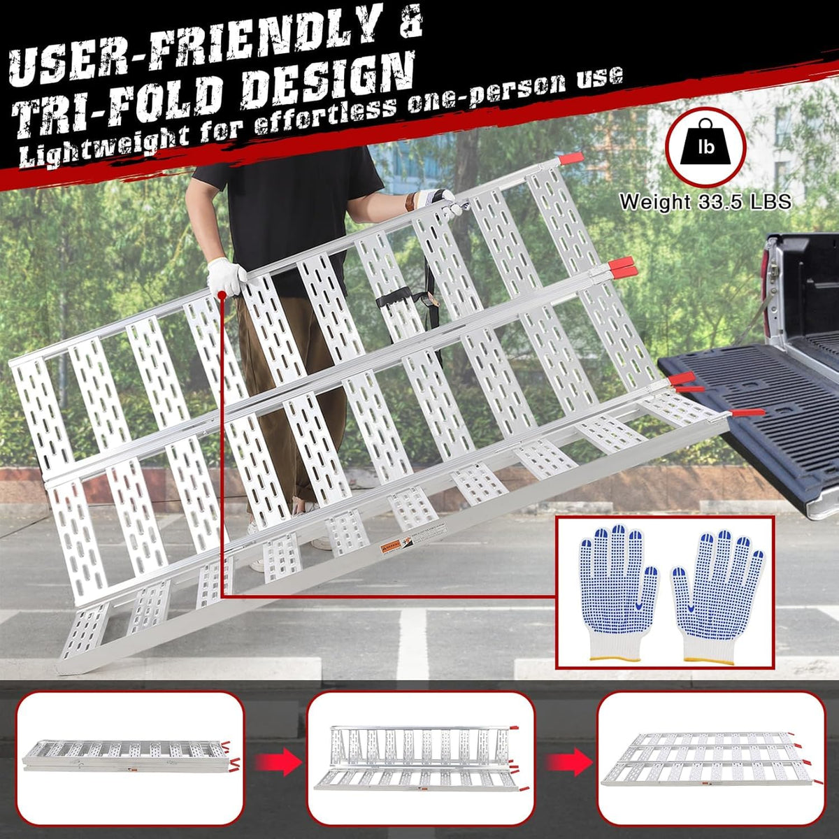 Aluminum Tri-Fold Ramp with Treads 76"x50" W141988