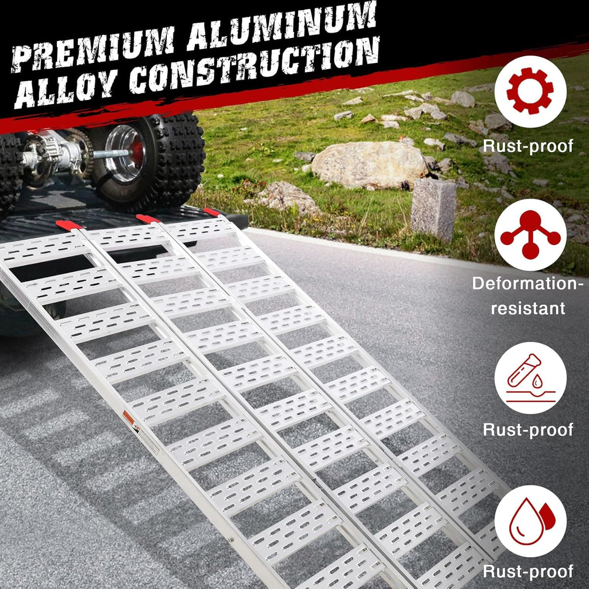 Aluminum Tri-Fold Ramp with Treads 76"x50" W141988
