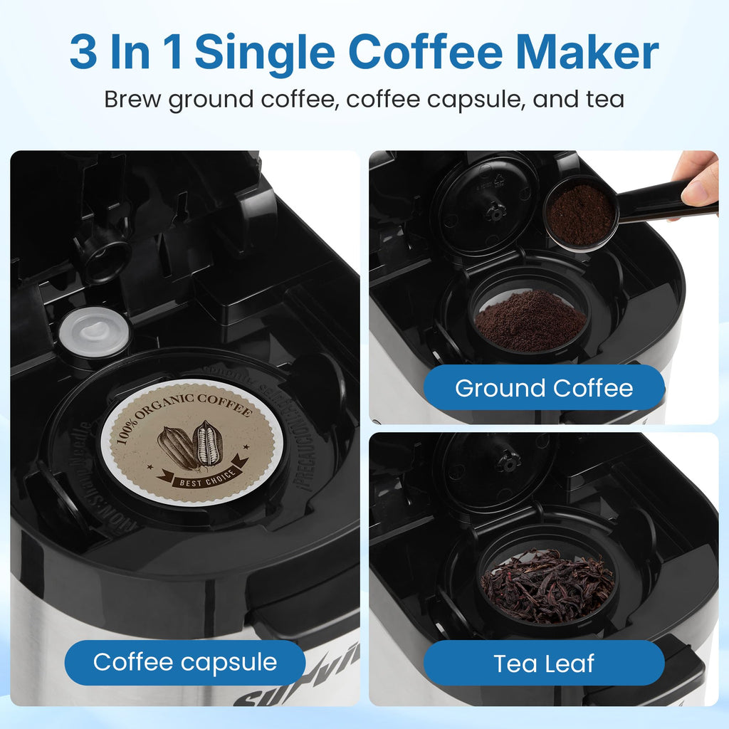 3-in-1 Single Serve Coffee Maker with Removable Water Reservoir, Black H7420