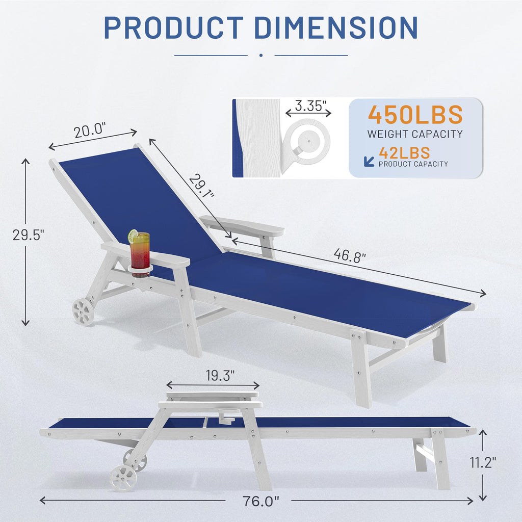 Royal Blue Patio Chaise Lounge Chair Set of 2 with Cup Holder R3382