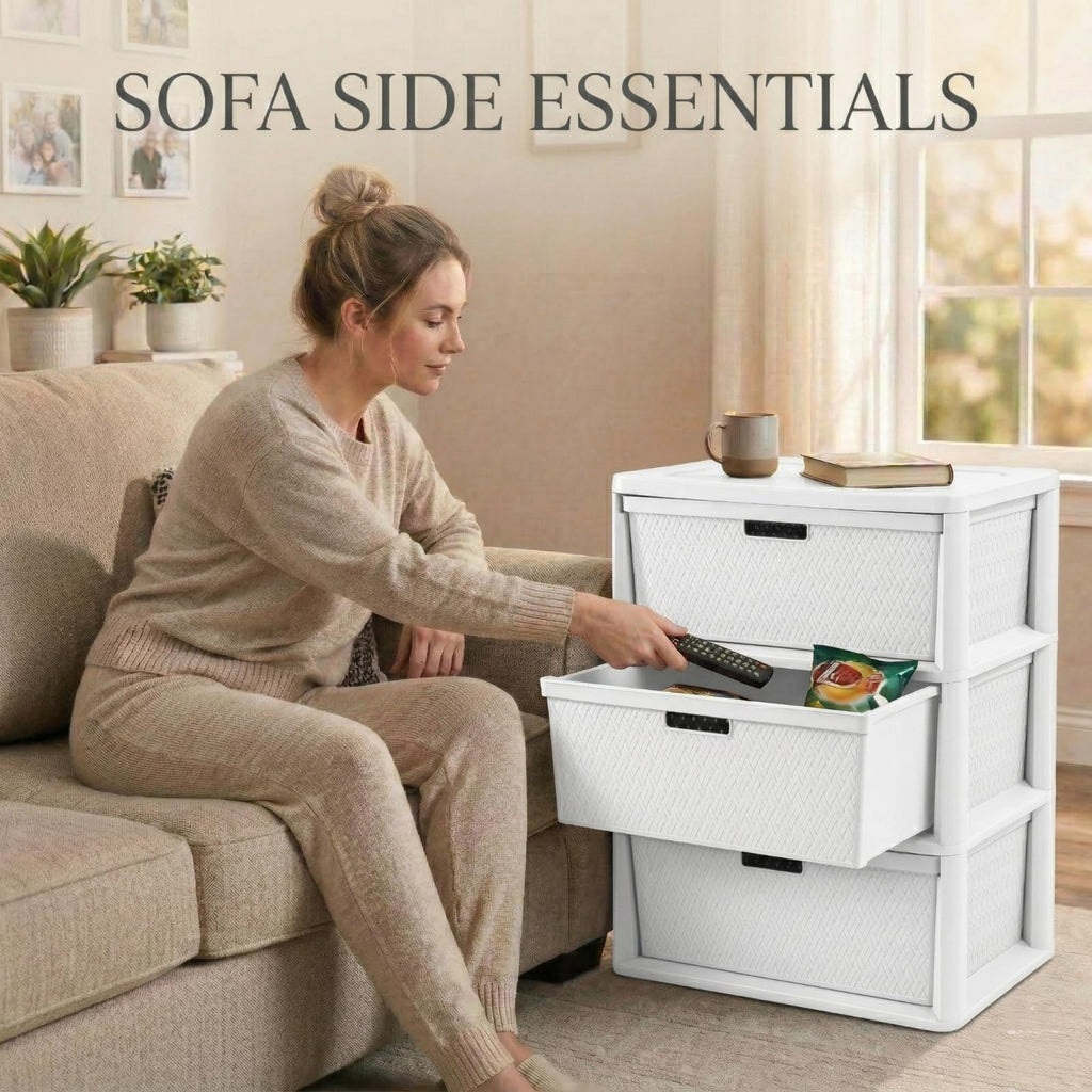 Opaque White 3-Drawer Plastic Storage Tower V2595