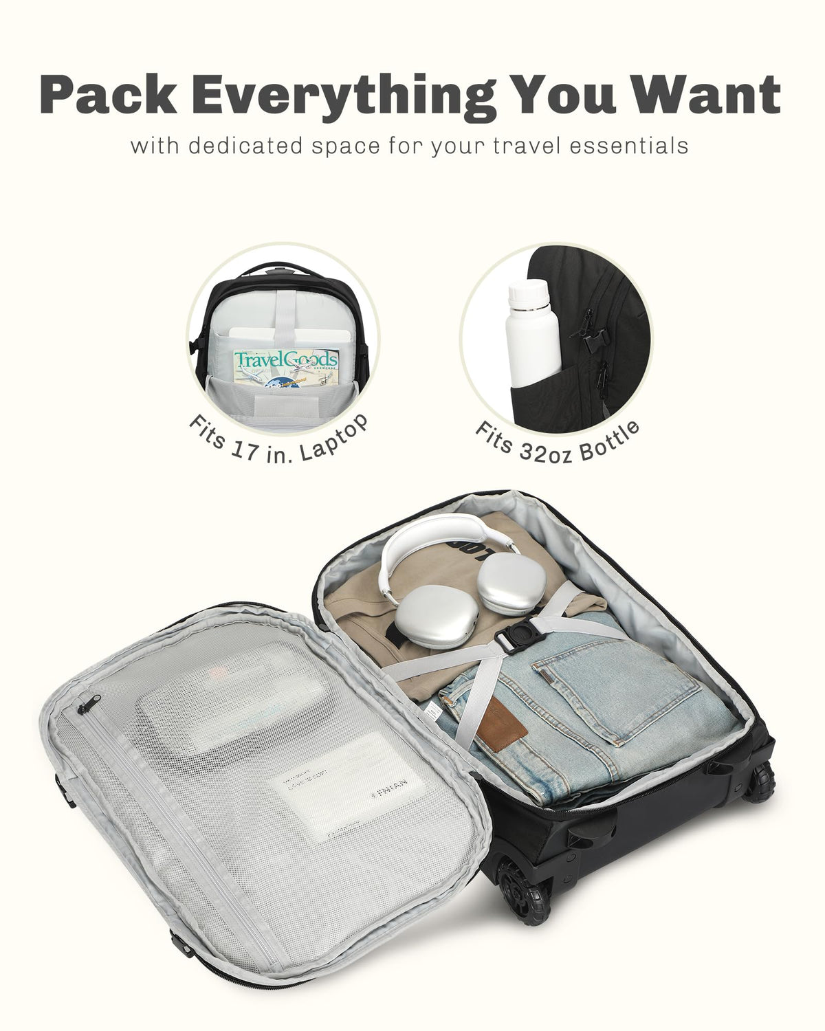 Rolling Backpack with Wheels 43L with Personal Item Bag L7679