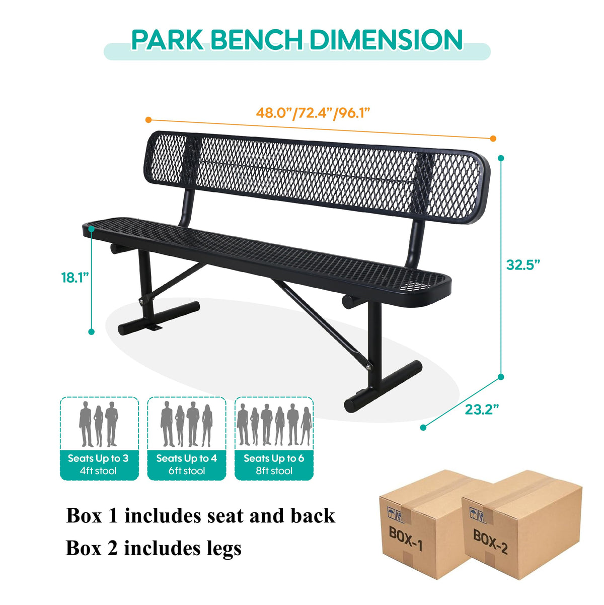 Black Metal Park Bench with Backrest E2553