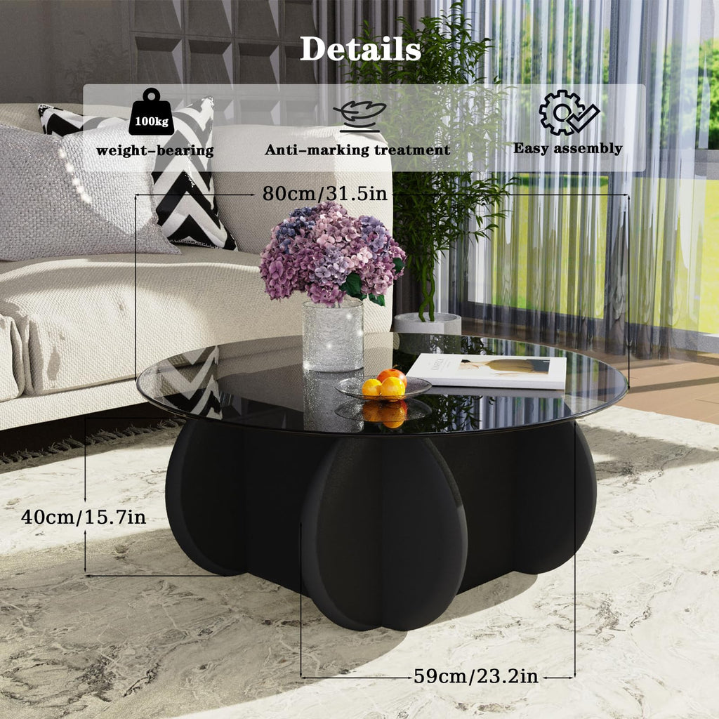 Black Round Glass Top Coffee Table S4473