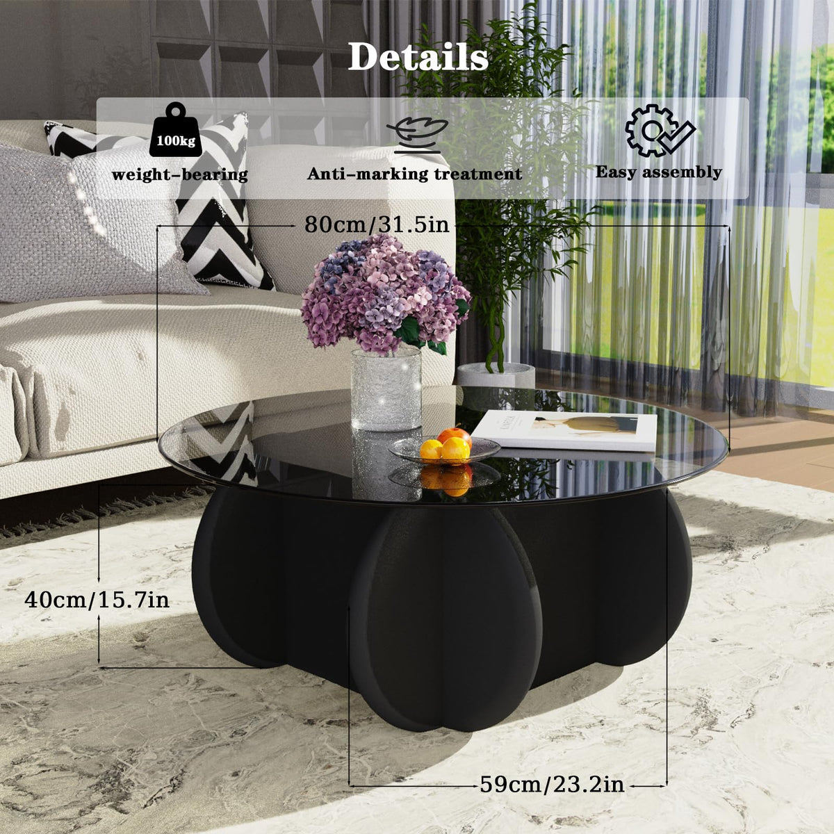 Black Round Glass Top Coffee Table S4473