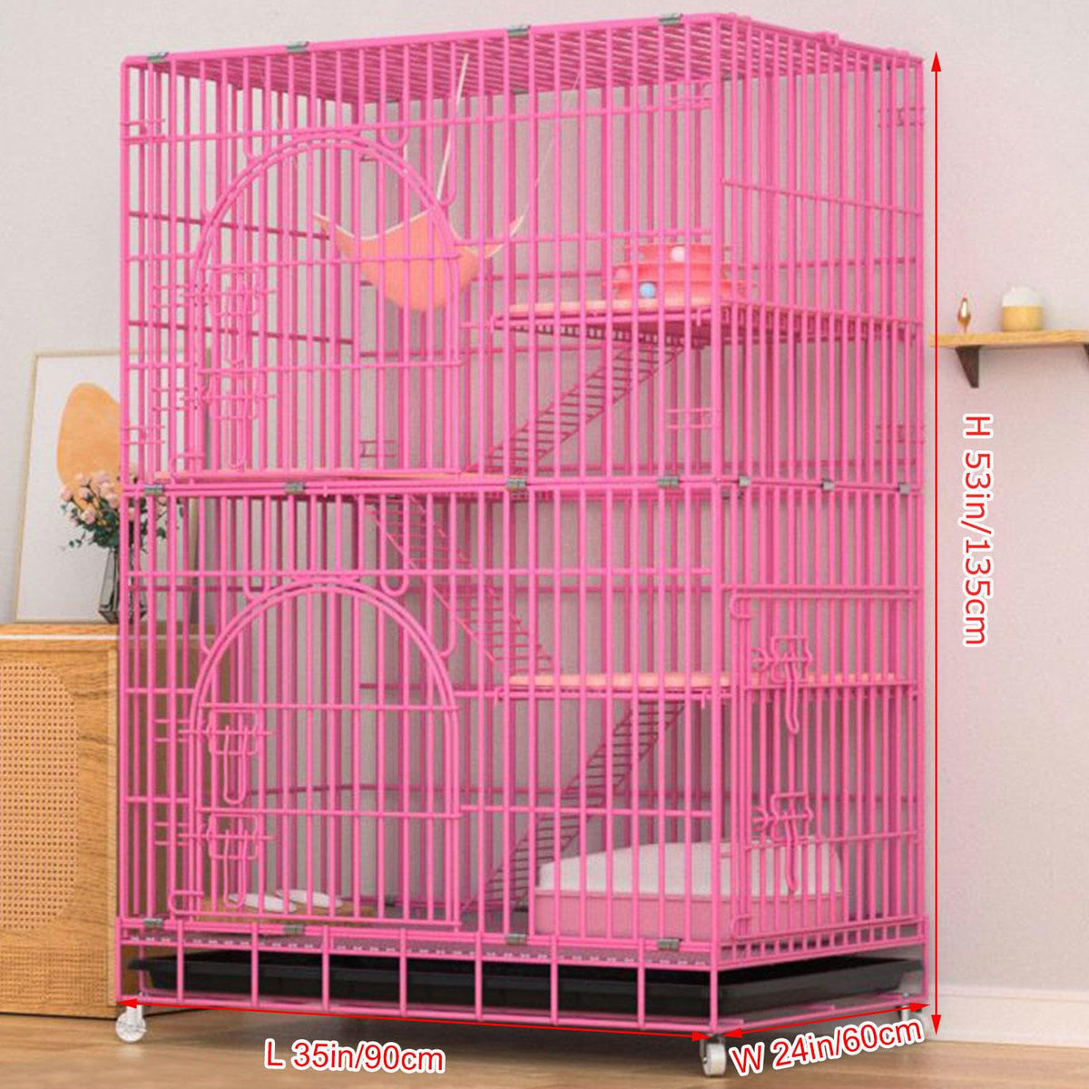 Collapsible Metal Wire Cat Cage with Wheels Q483418