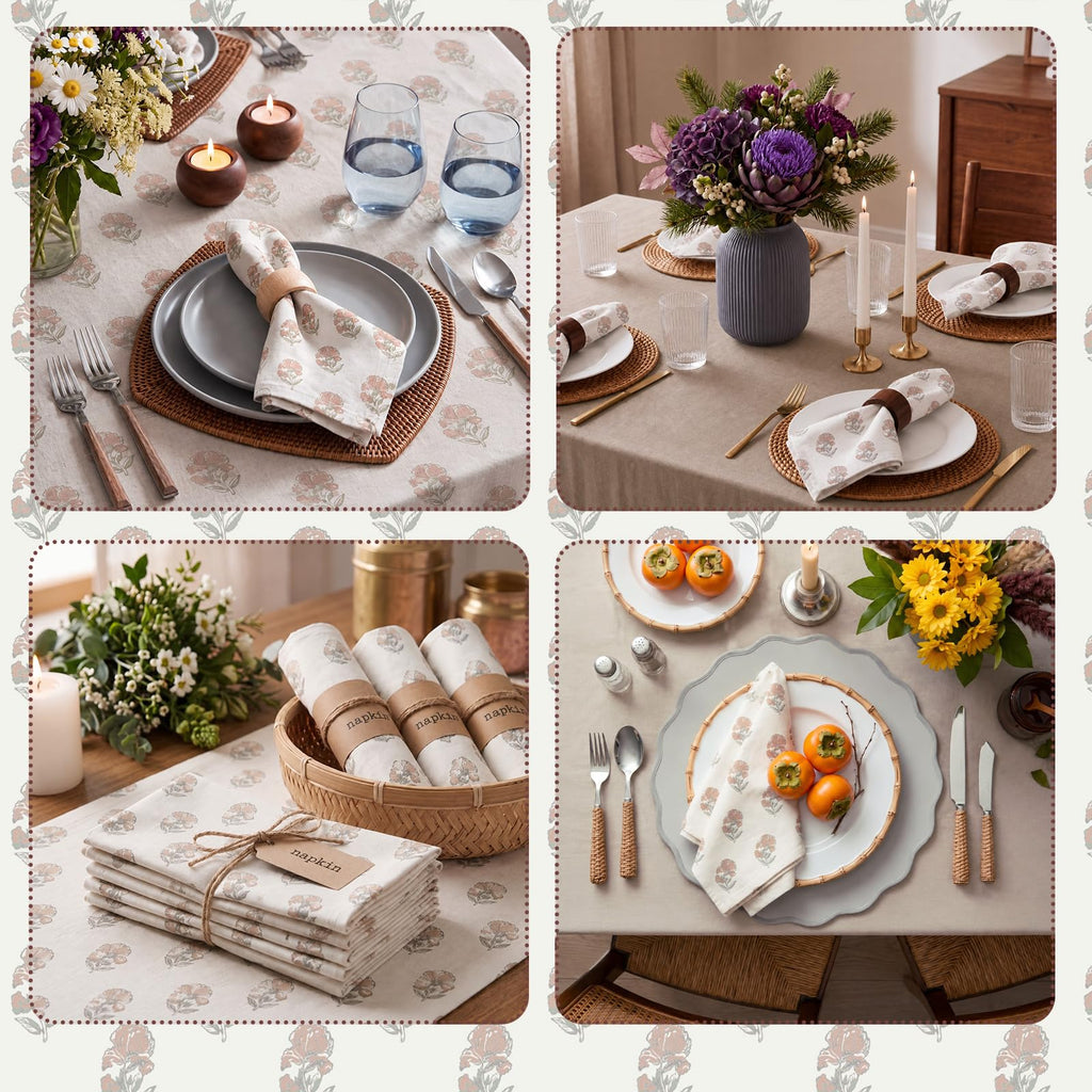 Linen Floral Cloth Napkins Set of 12 R8517