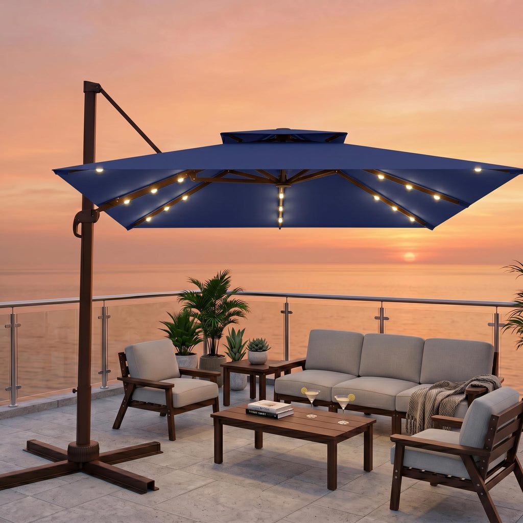 11x11 FT Double-Top Cantilever Patio Umbrella with Lights Z7754