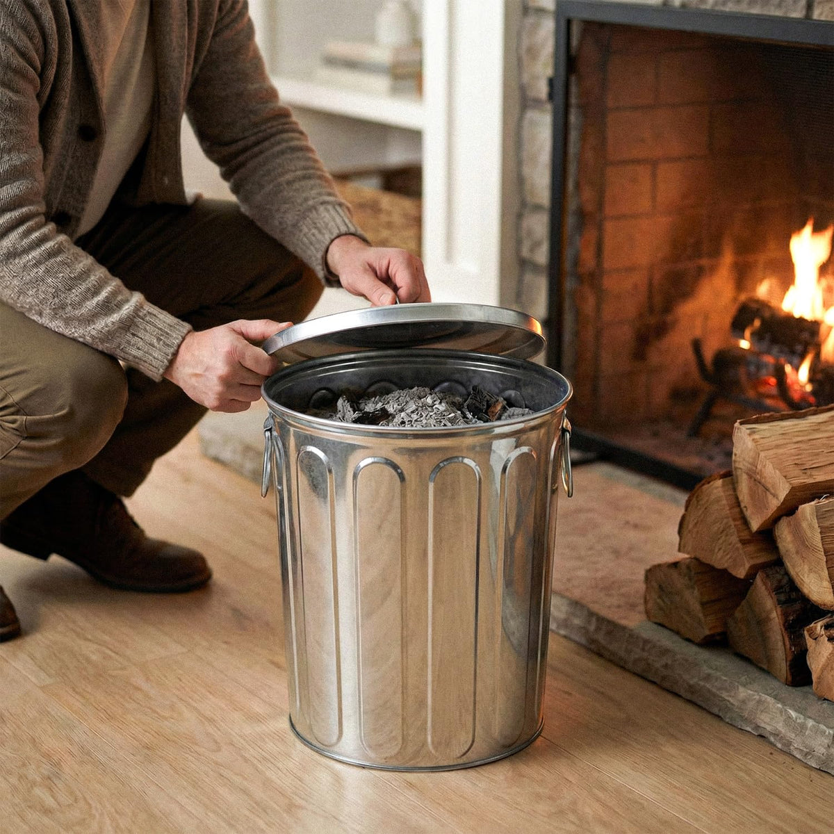 5 Gallon Metal Trash Can with Lid K7773